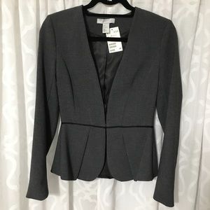 H&M Gray Fitted Cropped Peplum Jacket Blazer